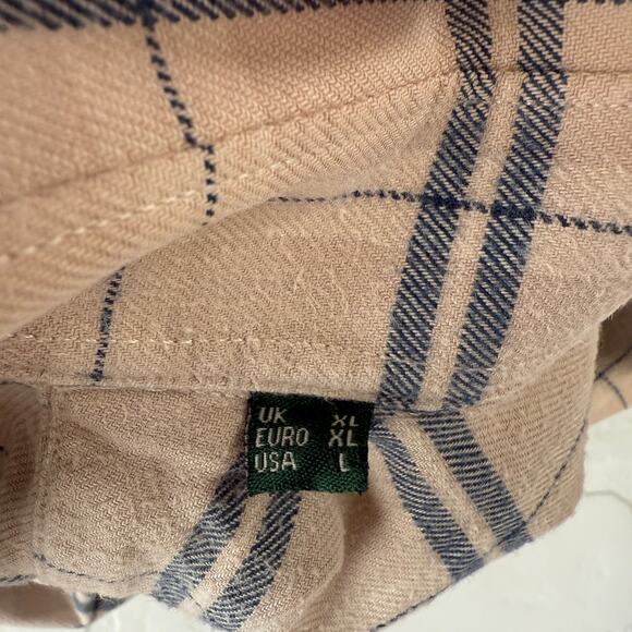 Barbour Men's Beige and Navy Plaid 100% Cotton Flannel Long Sleeve Shirt sz L - Picture 6 of 6